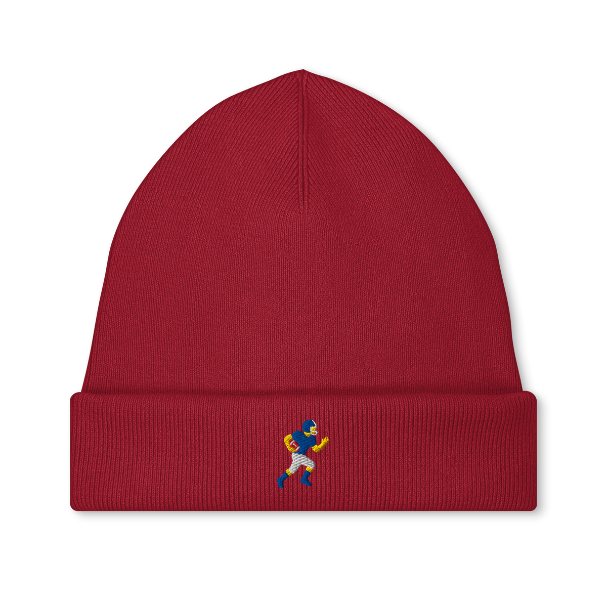 Runner-Icon Strickmütze (gestickt) von Footballerei in Passionate Red