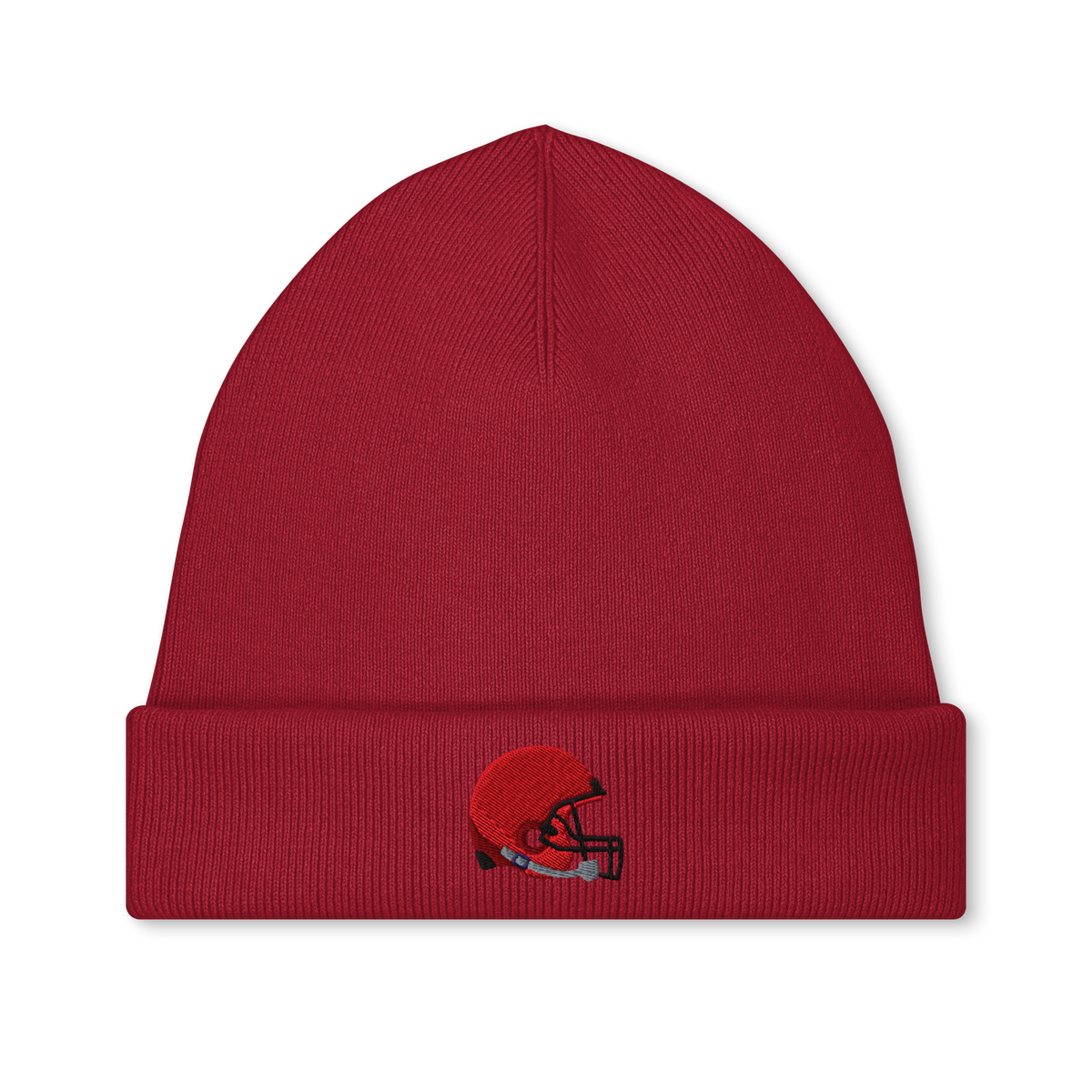 Helm-Icon Strickmütze (gestickt) von Footballerei in Passionate Red