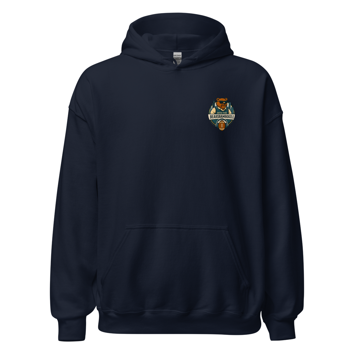 Into the BearsBamboozle Hoodie in Navy, Vorderansicht – Merch zum Chicago-Bears-Podcast der Footballerei