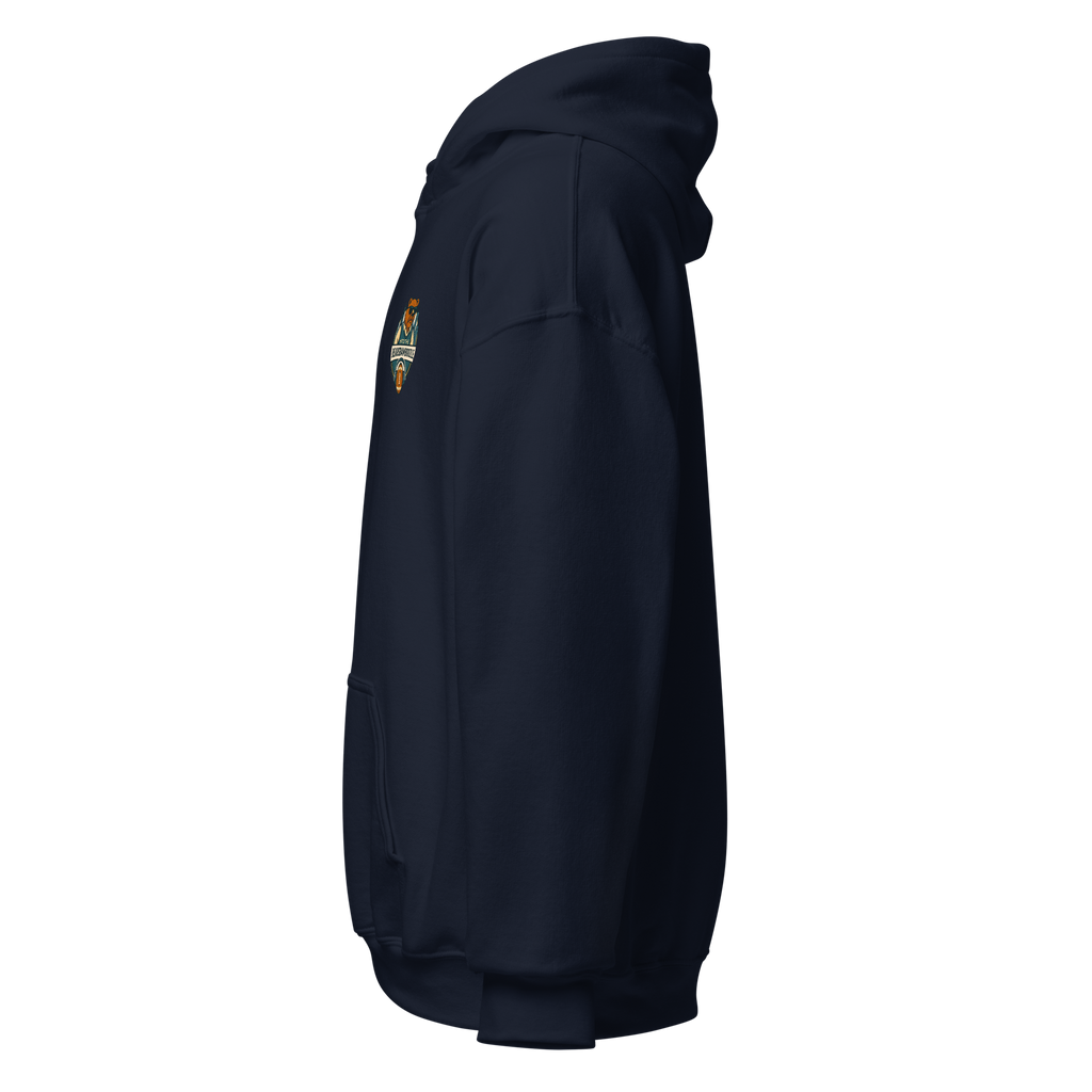 Into the BearsBamboozle Hoodie in Navy, Seitenansicht links – Merch zum Chicago-Bears-Podcast der Footballerei