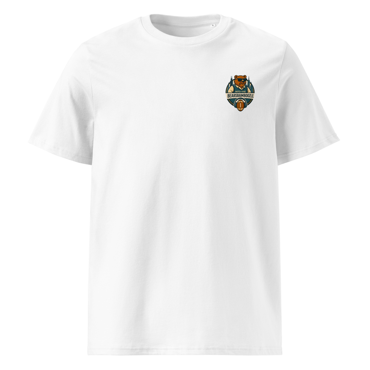Into the BearsBamboozle T-Shirt in Weiß, Vorderansicht – Merch zum Chicago-Bears-Podcast der Footballerei