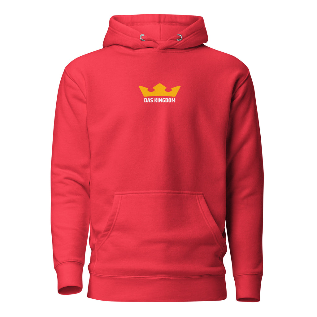Das-Kingdom-Hoodie in Rot mit gelber Krone
